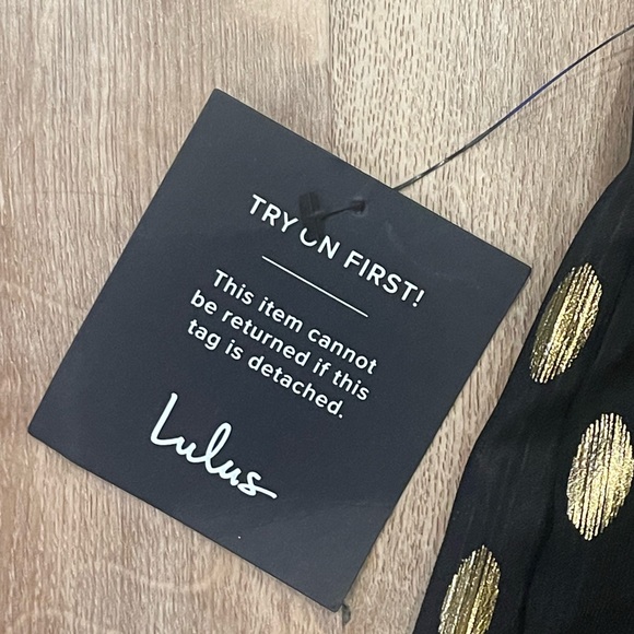 Lulu's Black and Gold Polka Dot Dress - Picture 3 of 6